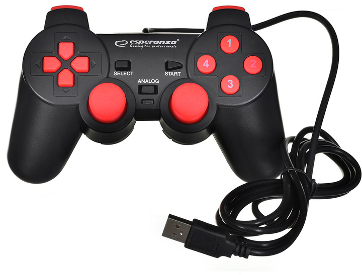 Дротовий геймпад Esperanza EGG102R PC USB 2.0 Black/Red (EGG102R) - зображення 1