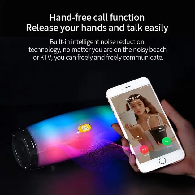 Беспроводная Bluetooth колонка с RGB подсветкой T&G TG165C-LED со светомузыкой, USB, microSD, FM радио, Микрофон Black - изображение 10