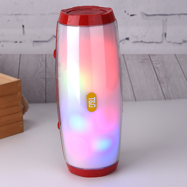 Бездротова Bluetooth колонка з RGB підсвічуванням T&G TG165C-LED зі світломузикою, USB, microSD, FM радіо Red - зображення 3