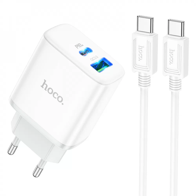 Зарядное устройство с быстрой зарядкой PD20W/QC3.0 + кабель Type-C HOCO ...