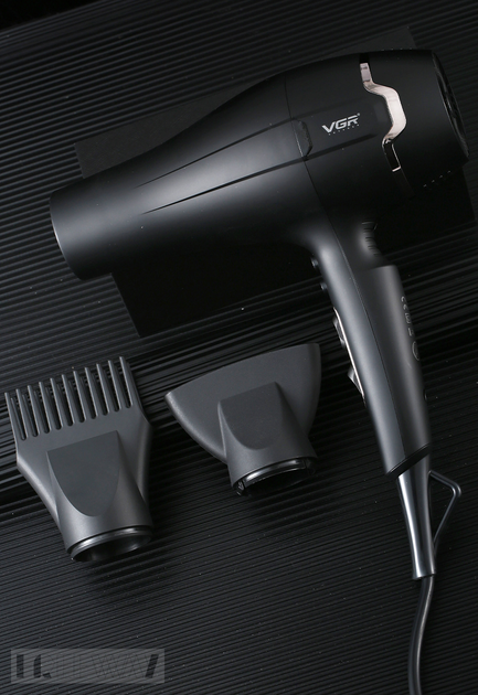 Фен для волосся електричний з холодним та гарячим повітрям з концентратором 2400W VGR Чорний (V-450) - зображення 2