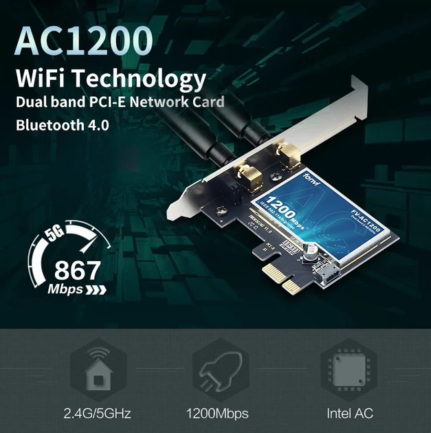 Мережева карта Fenvi FV-AC1200 WiFi+BT, сетевая карта PCI-E Intel 7260 ...