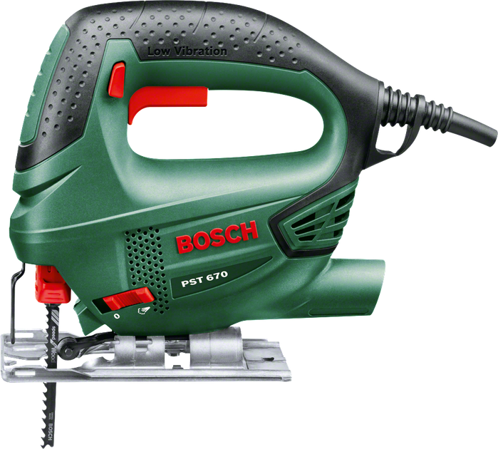 Лобзик электрический Bosch PST 670, 500 Вт, 67 мм глубина реза + набор пильных полотен + кейс + накладки от сколов (06033A0722) - изображение 2
