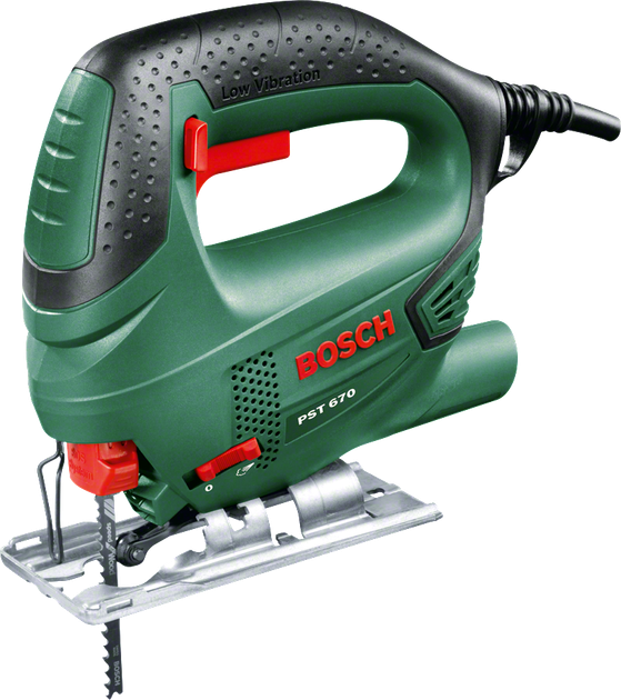 Лобзик электрический Bosch PST 670, 500 Вт, 67 мм глубина реза + набор пильных полотен + кейс + накладки от сколов (06033A0722) - изображение 5