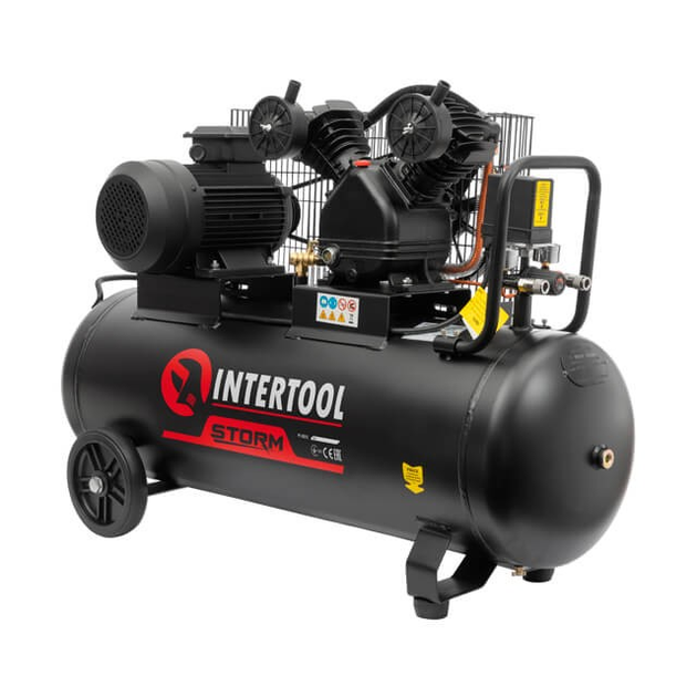 Компресор 100 л, 3 кВт, 380 В, 10 aтм, 500 л/хв., 2 циліндри INTERTOOL PT-0013 - изображение 2