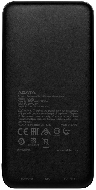 Powerbank ADATA T10000 10000 mAh Czarny (AT10000-USBA-CBK) - obraz 2