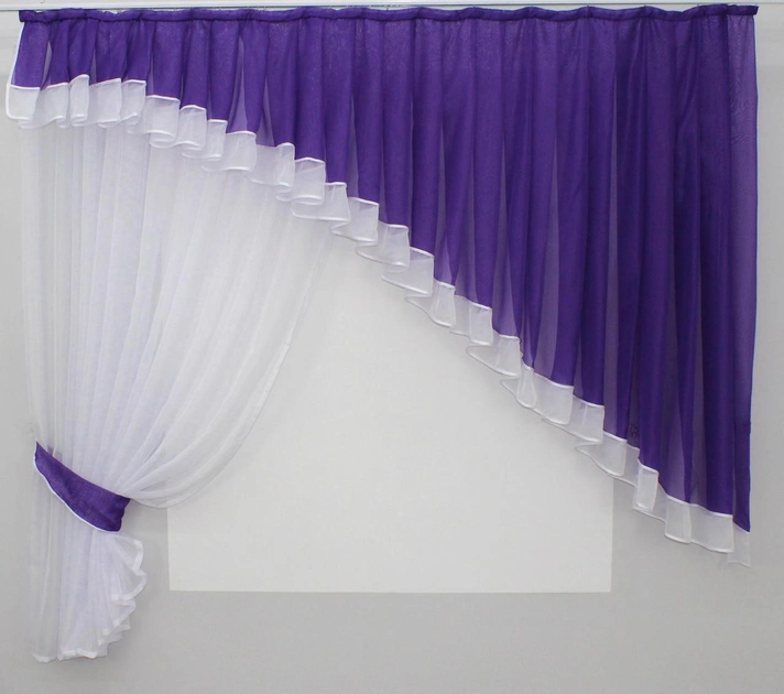 Акція на Кухонний комплект VR-Textil № 062к штора з ламбрекеном 200х170 см Фіолетовий з білим (50-648) від Rozetka