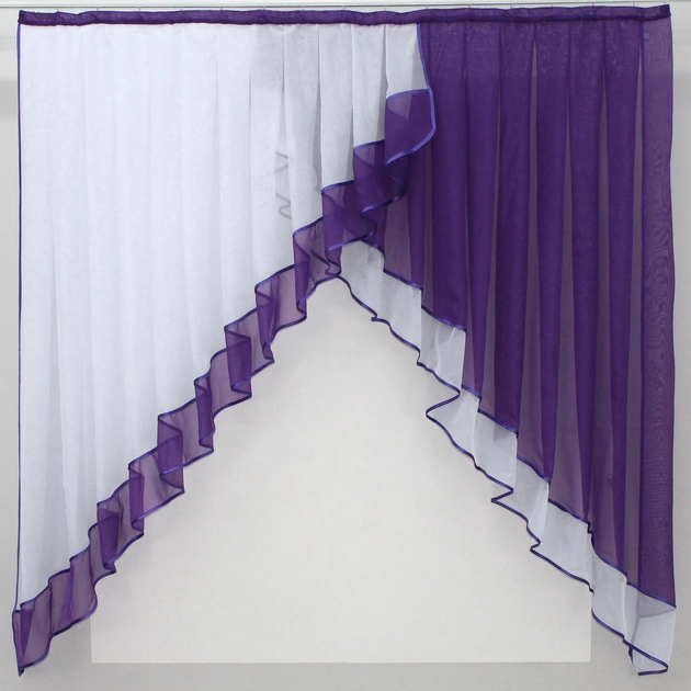 Акція на Кухонний комплект VR-Textil № 023к на карниз 1.5 м 150х150 см Фіолетовий з білим (50-521) від Rozetka