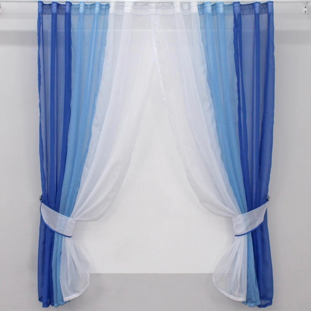 Акція на Кухонна штора VR-Textil № 054к на карниз 2-3 м 400х170 см Синя з блакитним та білим (50-055) від Rozetka