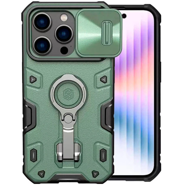 TPU+PC чехол Nillkin CamShield Armor Pro no logo (шторка на камеру) для Apple iPhone 14 Pro Max Зеленый - Фото 4 TPU+PC чехол Nillkin CamShield Armor Pro no logo (шторка на камеру) для Apple iPhone 14 Pro Max Зеленый - изображение 4
