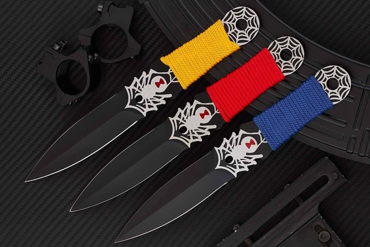 Ножи Метательные Утолщенная сталь (не ломаются) набор 3 в 1 Черные Пауки - изображение 2