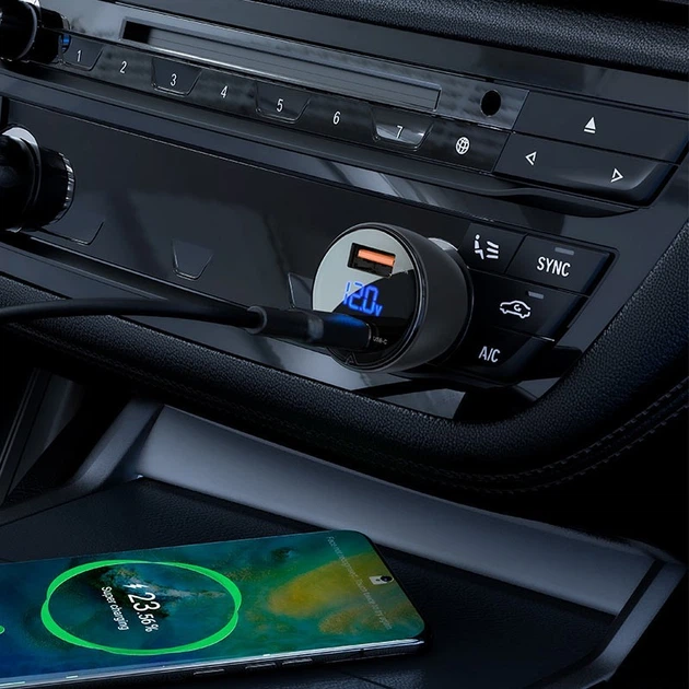 Автомобильное зарядное устройство в прикуриватель ACEFAST B6 |1USB/1Type-C, 63W/6A, PD/QC| Black - изображение 4