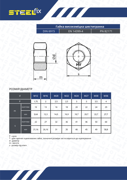 Гайка М27 EN14399-4 высокопрочная кл.міц.10 Varvit Steelfix (048806 ...