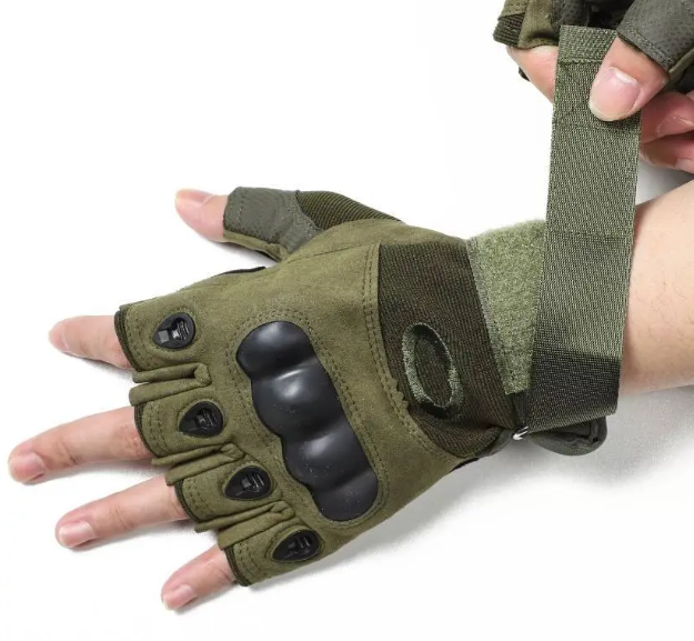 Тактические перчатки защитные беспалые олива L - изображение 2