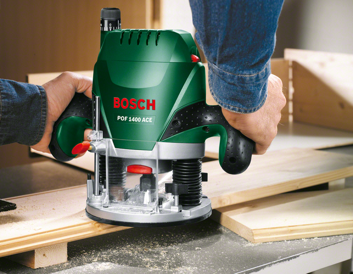 Фрезер Bosch POF 1400 ACE, Constant Electronic + Набор 6 фрез, 1400 Вт, переходник к пылесосу, чемодан (060326C801) - Фото 4 Фрезер Bosch POF 1400 ACE, Constant Electronic + Набор 6 фрез, 1400 Вт, переходник к пылесосу, чемодан (060326C801) - изображение 4