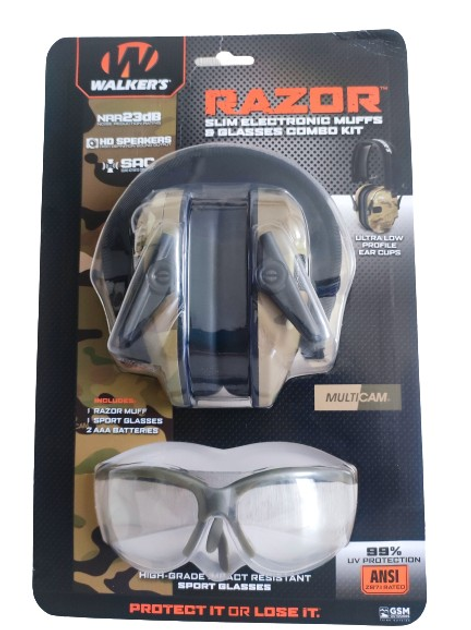 Активні навушники для стрільби Walker's Razor Slim Electronic Muffs (Multicam Camo)+окуляри - зображення 1