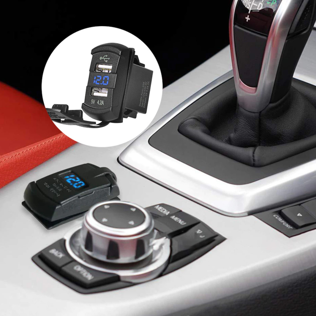 Автомобильная зарядка с пылезащитной крышкой и синим вольтметром, USB разъем 4,2 А (DS2013-E) - изображение 3