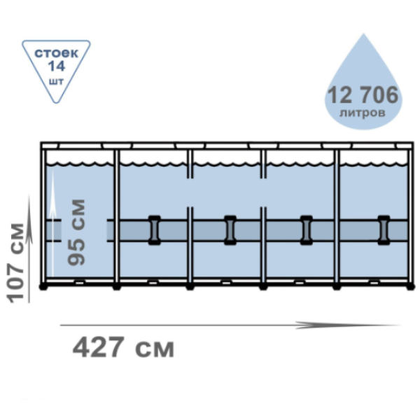 Каркасный бассейн Intex Prism Frame-2 New (чаша, каркас), 427 х 107 см - изображение 3