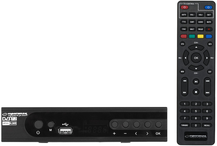 Цифровий тюнер Esperanza Digital DVB-T2 H.265/HEVC EV106P Black (5901299957790) - зображення 1