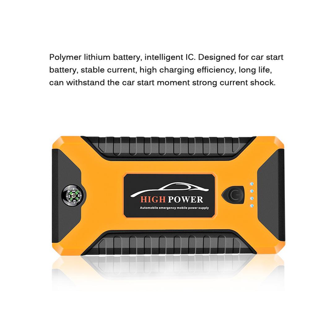 Пускозарядное устройство Jump Starter 600 А-88000mAh №2 PowerBank, фонарь, дисплей, 4USB, кейс, Черно-желтый + Компрессор - изображение 5
