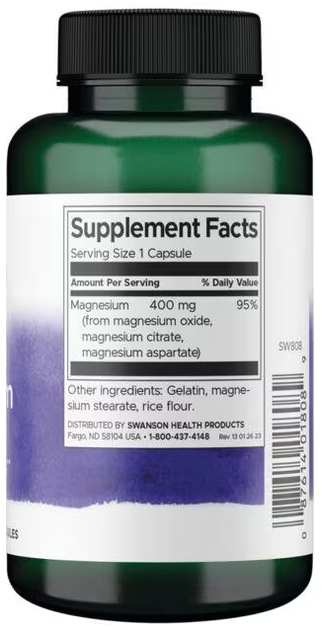 Swanson Triple Magnesium Complex 400 mg 100 kapsułek (SW808) - obraz 2