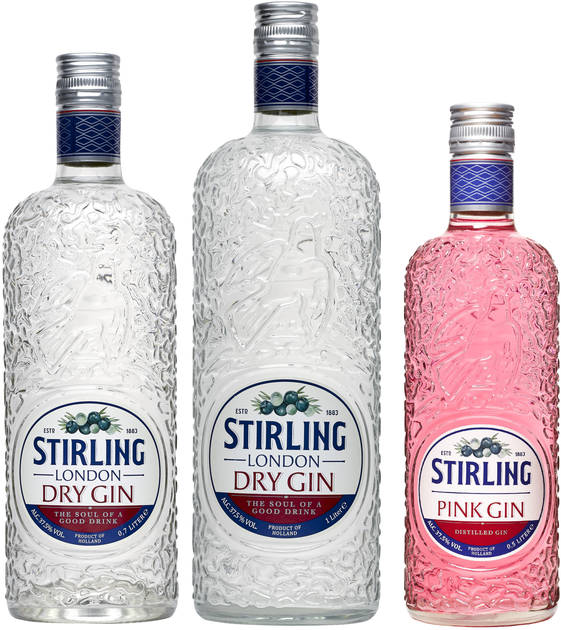 Набір джинів Stirling London Dry Gin 0.7 л 37.5% + 1 л 37.5% + Pink Gin 0.5 л 37.5% (1721000138317) - зображення 1