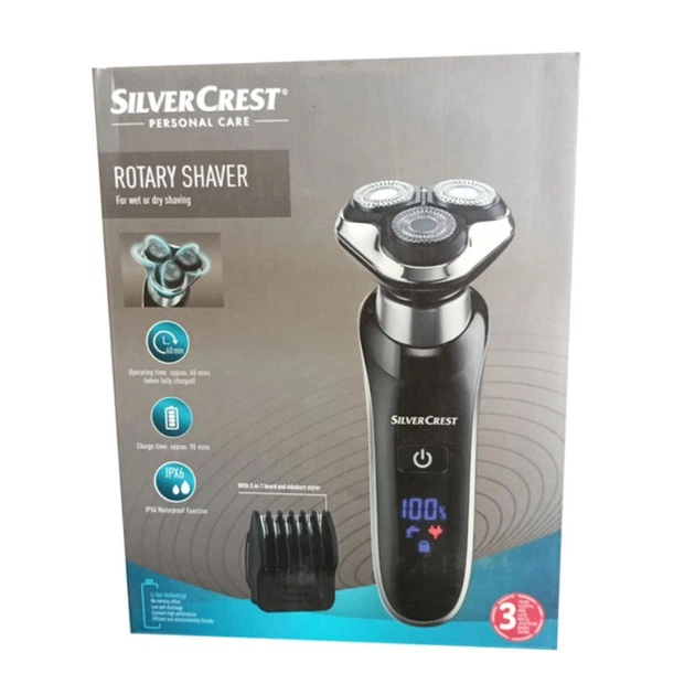 Электробритва для мужчин роторная Silver Crest SRR 3.7 C4 аккумуляторная 700 мАч сухое и влажное бритье LED дисплей плавающие головки влагозащита + триммер с насадкой - изображение 8