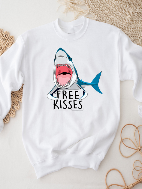 Акція на Світшот жіночий Love&Live Free Shark Kiss LLP03434 M Білий з принтом від Rozetka