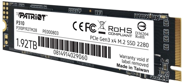 Dysk SSD Patriot P310 1.92 TB M.2 NVMe PCIe 3.0 3D NAND (TLC) (P310P192TM28) - obraz 3
