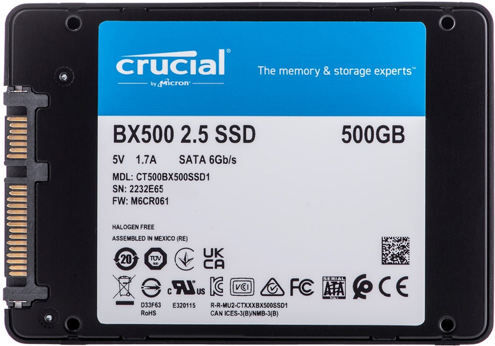 Dysk SSD Crucial BX500 500 GB 2,5" SATAIII 3D NAND (TLC) (CT500BX500SSD1) - obraz 1