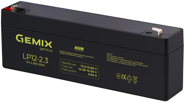 Фото - Батарея для ДБЖ Gemix Акумуляторна батарея  LP12-2.3 12V 2.3Ah AGM 