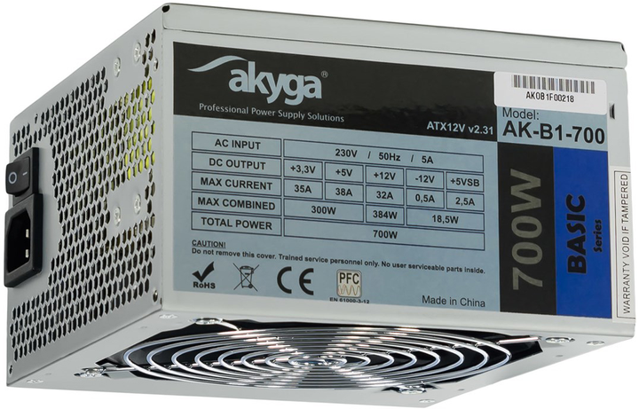Блок живлення AKYGA power supply unit 700 W 20+4 pin ATX ATX Grey (AK-B1-700) - зображення 1