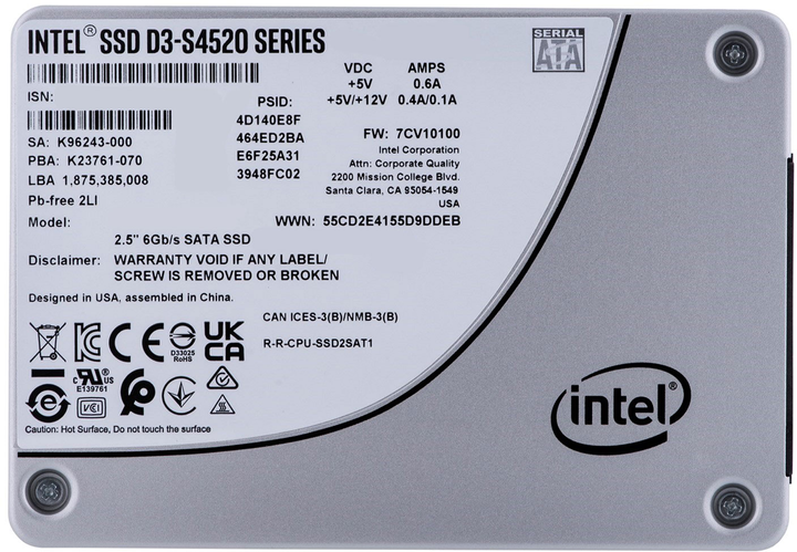 Dysk SSD Solidigm (Intel) S4520 7.68TB 2.5" SATAIII 3D NAND (TLC) (SSDSC2KB076TZ01) - obraz 1