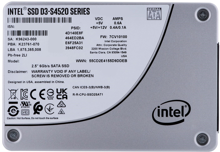 Dysk SSD Solidigm (Intel) S4520 3.84TB 2.5" SATAIII 3D NAND (TLC) (SSDSC2KB038TZ01) - obraz 1