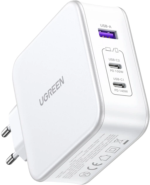 Мережевий зарядний пристрій Ugreen CD289 GaN Fast Charger 140Вт with Cable White (6941876213399) - зображення 2