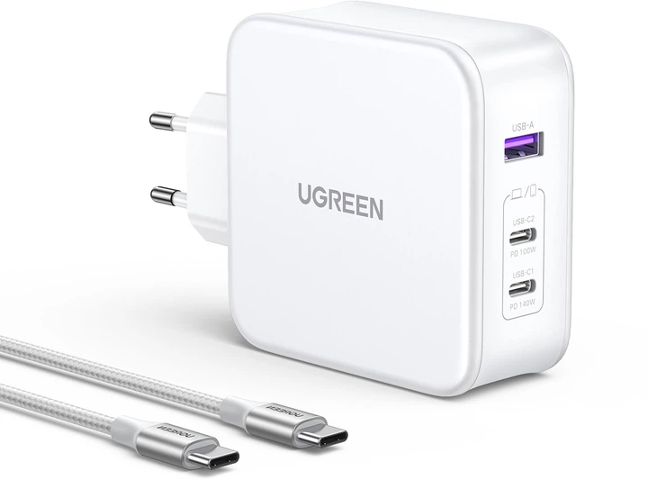 Мережевий зарядний пристрій Ugreen CD289 GaN Fast Charger 140Вт with Cable White (6941876213399) - зображення 4