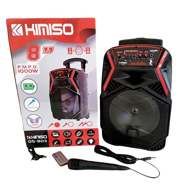 Бездротова портативна колонка Bluetooth з мікрофоном KIMISO QS-803 |40W, 3hours, 1800mAh, 1Mic| колонка караоке чемодан з мікрофоном і радіо Black - зображення 9