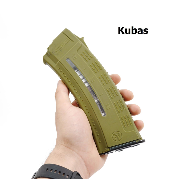 Высокопрочный Магазин АК 5.45 коробчатый, рожок АК калибр 5.45 с окном для контроля количества заряда патронов Kubas Цвет Олива - изображение 1
