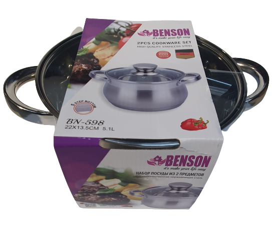 Кастрюля Benson 5.1 л из нержавеющей стали с крышкой - Фото 3 Кастрюля Benson 5.1 л из нержавеющей стали с крышкой - изображение 3