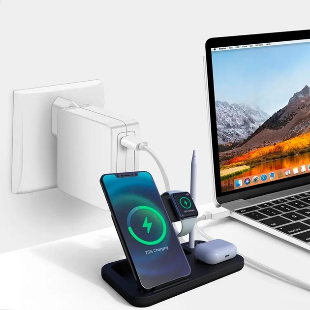 Док-станция Fast Charge 15W 4в1 для iPhone/Apple Watch/ AirPods/Pencil ...