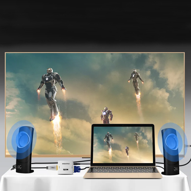 Конвертер з VGA на HDMI, зі звуком та зовнішнім живленням, 1080Р - зображення 3