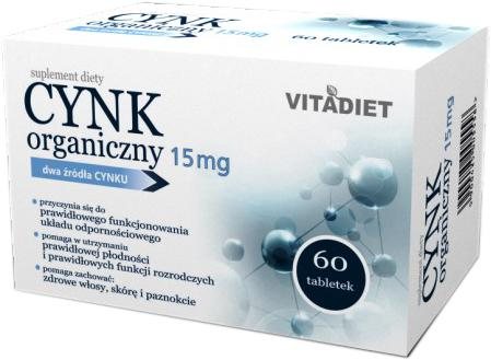 Органічний Цинк Vitadiet Cynk Organiczny 15 мкг 60 таблеток (VD558) - зображення 1