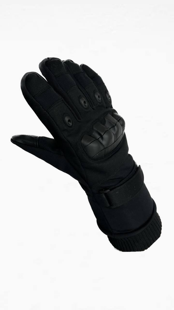 Тактичні зимові рукавиці на хутрі чорні, розмір M - зображення 1