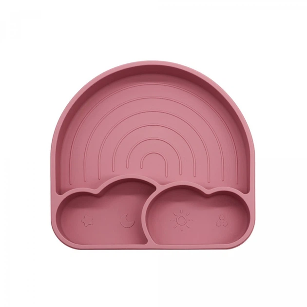 Тарілка силіконова секційна на присосці Twins Rainbow dark pink - зображення 1