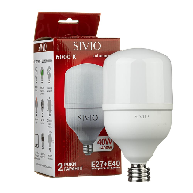 Светодиодная лампа SIVIO Е27 + Е40 Т120 40W 6000K – фото, отзывы ...