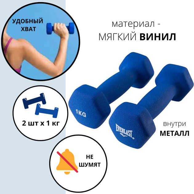 Гантели виниловые Everlast 2 шт по 1 кг синие – фото, отзывы ...