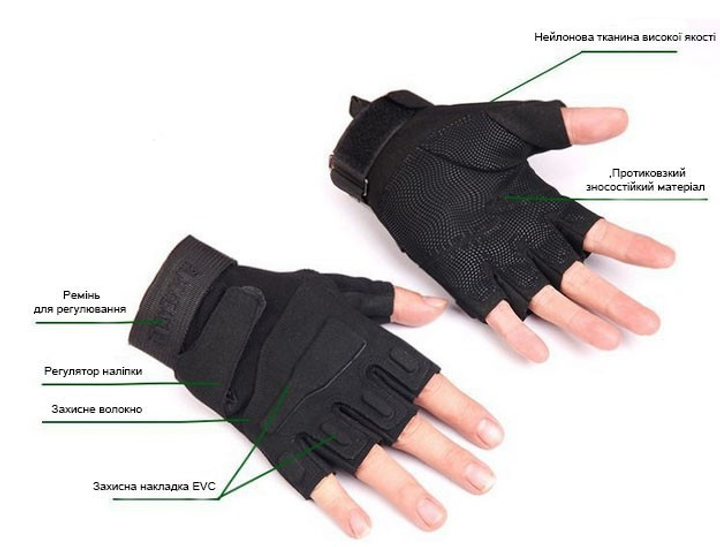 Тактичні Рукавички безпалі BLACKHAWK Gloves, чорного кольору, розмір М, TTM-05 K_1 №2 - зображення 2
