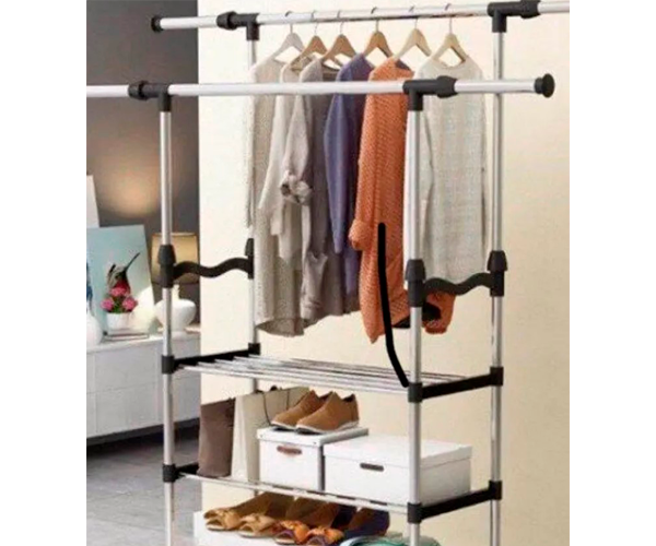 Вешалка напольная для одежды Triple Stand Hanger двойная телескопическая 3 полки для обуви 160х80х38 см (Triple Stand Hanger_704) - изображение 6