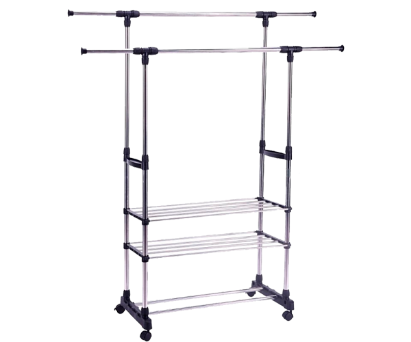 Вешалка напольная для одежды Triple Stand Hanger двойная телескопическая 3 полки для обуви 160х80х38 см (Triple Stand Hanger_704) - изображение 8
