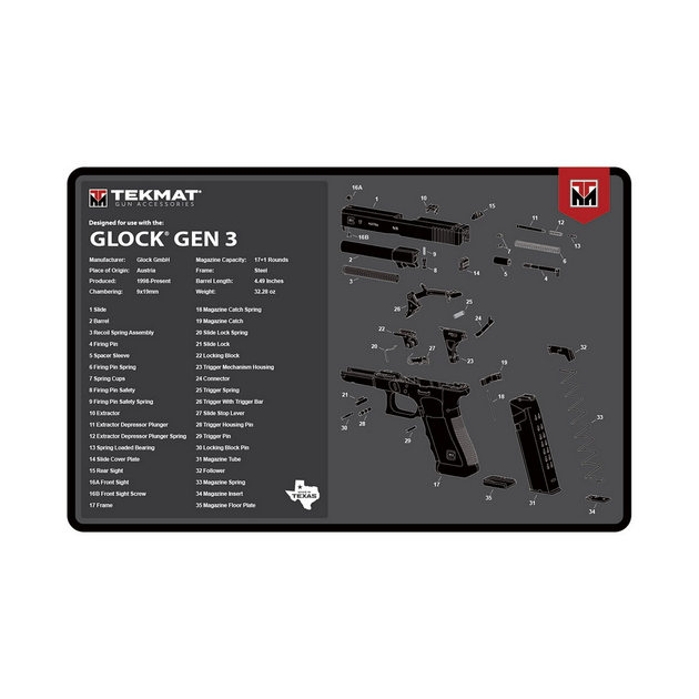 Коврик TekMat 28 x 43 см Glock Gen 3 для чистки оружия 2000000117461 - изображение 1